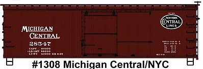 Accurail 36 Double Sheathed Wood Boxcar Michigan Central HO Scale Model Train Freight Car Kit #1308