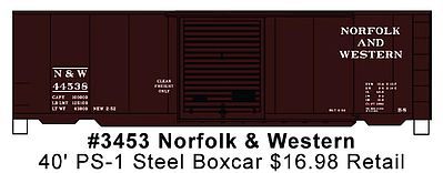 Accurail 40 PS-1 Boxcar Norfolk & Western HO Scale Model Train Freight Car #3453