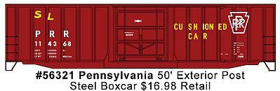 Accurail 50 Exterior-Post Plug-Door Boxcar Kit PRR #114368 HO Scale Model Train Freight Car #56321