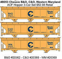 Accurail 47' 3-Bay Center-Flow Covered Hopper (3) Chessie System HO Scale Model Train Freight Car #8053