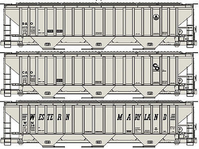 Accurail PS 4750 Hopper Chessie (3) HO Scale Model Train Freight Car Set #8068