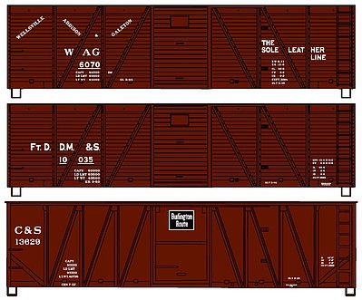 Accurail 40 Wood Boxcar 3-Pack Kit WAG/FtDDM&S/C&S HO Scale Model Train Freight Car #8095