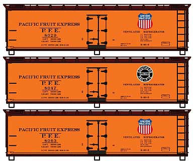 Accurail 40 Wood Reefer Pacific Fruit Express 3 pack HO Scale Model Train Freight Car #8131