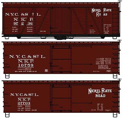 Accurail 40 Wood Boxcar 3-Pack Kit Nickel Plate Road HO Scale Model Train Freight Car #8140