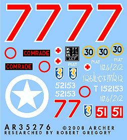 Archer 13/18 Hussars Comrade M4A2 Direct Vision Plastic Model Vehicle Stencil 1/35 Scale #35276