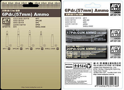 AFVClub 6-Pdr 57mm Ammo (Brass) Plastic Model Military Weapons 1/35 Scale #35174