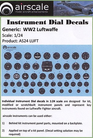 Airscale WWII Luftwaffe Instrument Dials Plastic Model Aircraft Decal 1/24 Scale #2403