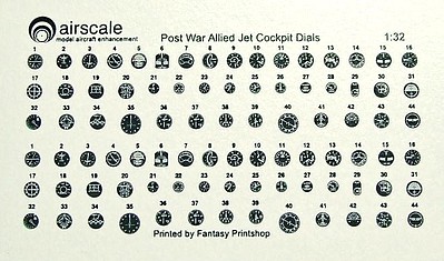 Airscale Early Allied Jets Instrument Dials (Decal) Plastic Model Aircraft Acc. Kit 1/32 Scale #3201