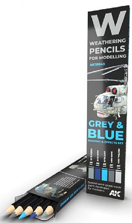 AK Weathering Pencils Grey & Blue Shading & Effects Set (5 Colors) Hobby and Model Paint #10043