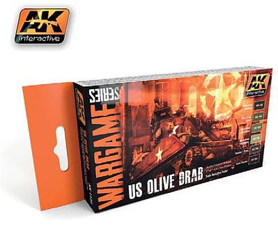 AK Wargame- US Olive Drab Acrylic Paint Set (6) 17ml Bottles Hobby and Model Paint Set #1131