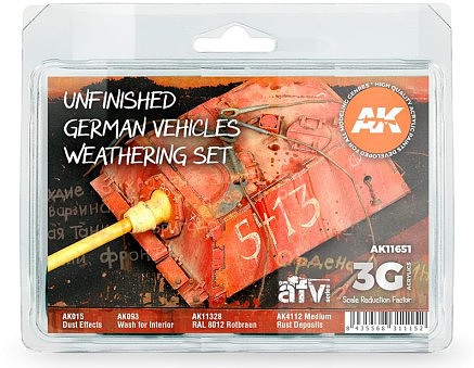 AK Unfinished German Vehicles Weathering Set Hobby and Model Acrylic Paint #11651