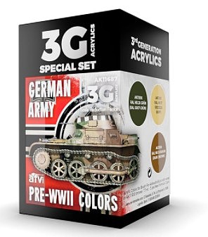 AK German Army Pre-WWII Acrylic (3 Colors) 17ml Bottles Hobby and Model Paint Set #11687