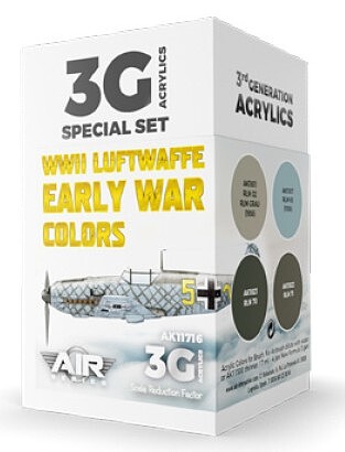 AK WWII Luftwaffe Early War Aircraft Paint Set (4 Colors) Hobby and Model Acrylic Paint #11716
