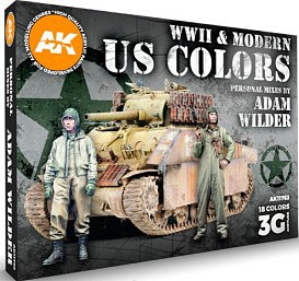 AK WWII & Modern US Colors Paint Set (18 Colors) Hobby and Model Acrylic Paint #11763