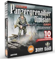 AK German Panzergrenadier Division Europe Wargame Starter 3G Acrylic Paint Set (10 Colors & 1 Figure) 17ml Bottles