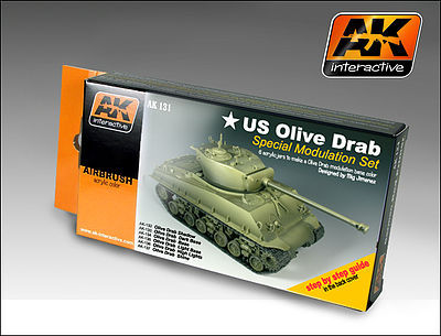 AK US Olive Drab Modulation Acrylic Hobby and Model Paint Set #131
