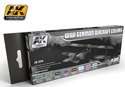 AK WWI German Aircraft Colors Acrylic Paint Set (8) Hobby and Model Paint Supply #2270