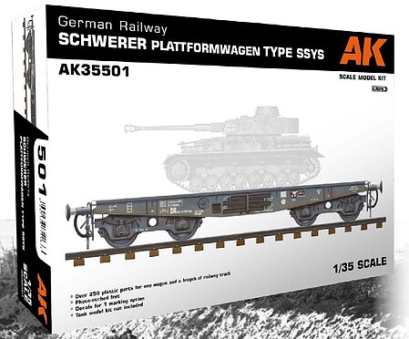 AK 1/35 German Railway Schwerer Plattformwagen Type SSYS Flat Car w/Track Section (Plastic Kit)