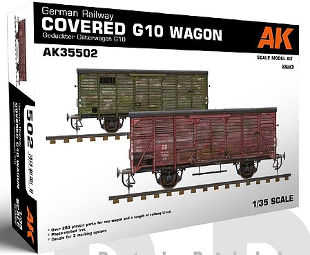 AK 1/35 German Railway Covered G10 Wagon Freight Car w/Track Section (Plastic Kit)