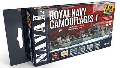 AK Naval Series- Royal Navy Camouflages 2 Acrylic Paint Set (6 Colors) 17ml Bottles