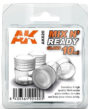 AK Mix N Ready 10ml Empty Bottles with Lids (4) Hobby and Model Paint Supply #620
