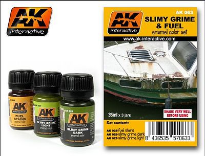 AK Slimy Grime & Fuel Stains Enamel Paint (25, 26, 27) Hobby and Model Paint Set #63