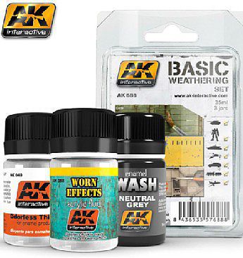 AK Basic Weathering Paint Set (49, 88, 677) Hobby and Model Paint Set #688