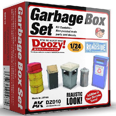 AK Garbage Can Set (5) (Resin) Hobby and Model Resin Kit 1/24 Scale #dz10