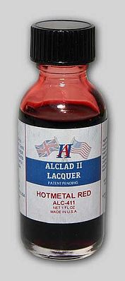 Alclad 1oz. Bottle Transparent Hot Metal Red Lacquer Hobby and Model Lacquer Paint #411