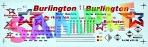 A-Line Decals - For 53 Plate Trailers - Burlington (blue, red) HO Scale Model Railroad Decal #50166