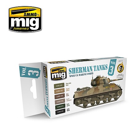 Ammo Sherman Tanks Vol. 3 (WWII US Marine Corps) Colors Paint Set Hobby and Model Paint Set #7171