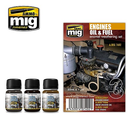 Ammo Engines Oil and Fuel Enamel (three 35ml bottles) Hobby and Plastic Model Paint Set #7402