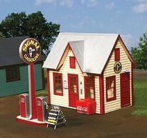 American-Models All-American Gas Station Kit O Scale Model Railroad Building #492