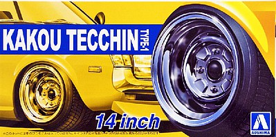 Aoshima Kakou Tecchin Type-1 14 Tire & Wheel Set (4) Plastic Model Tire Wheel 1/24 Scale #53232