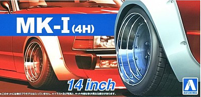 Aoshima Mk I 4H 14 Tire & Wheel Set (4) Plastic Model Tire Wheel 1/24 Scale #53874