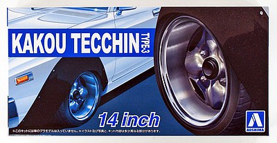 Aoshima Kakou Tecchin Type-3 14 Tire & Wheel Set (4) Plastic Model Tire Wheel 1/24 Scale #54697