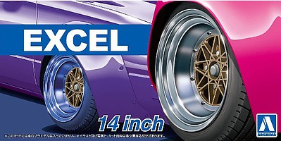 Aoshima Excel 14 Tire & Wheel Set (4) Plastic Model Tire Wheel 1/24 Scale #54710
