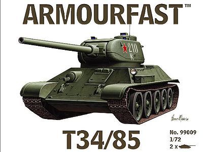 Armourfast Russian T34/85 Tank (2) Plastic Model Tank Kit 1/72 Scale #99009