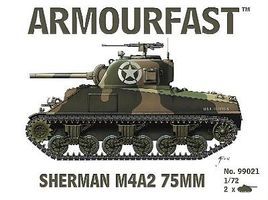 Armourfast Sherman M4A2 75mm Tank (2) Plastic Model Tank Kit 1/72 Scale #99021