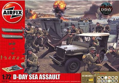 Airfix D-Day Sea Assault Gift Set with Paint & Glue Plastic Model Airplane Kit 1/72 Scale #50156