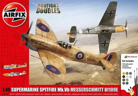 Airfix Spitfire Mk VB Messerschmitt Bf109E4 Dogfight Plastic Model Airplane Kit 1/48 Scale #50160