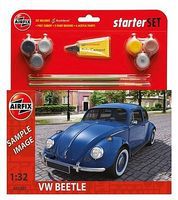 Airfix VW Beetle Car Medium Starter Set with Paint & Glue Plastic Model Car Kit 1/32 Scale #55207