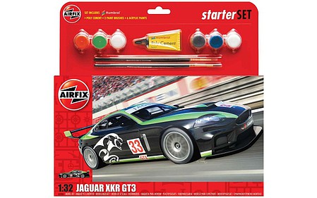 Airfix Jaguar XKR GT3 Car Large Starter Set w/paint & glue Plastic Model Car Kit 1/32 Scale #55306