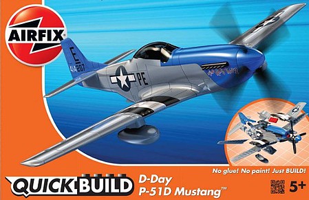Airfix Quick Build Mustang D-Day Fighter Snap Tite Plastic Model Airplane Kit #j6046