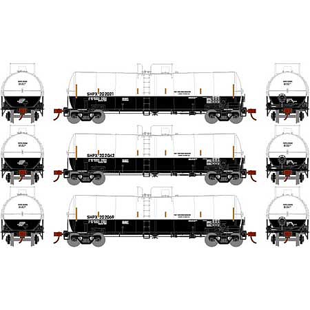 Athearn 16,000 Gallon Clay Slurry Tank SHPX #1 (3) HO Scale Model Train Freight Car Set #16357