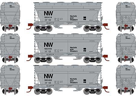Athearn ACF 2970 Covered Hopper Norfolk & Western (3) N Scale Model Train Freight Car Set #24676