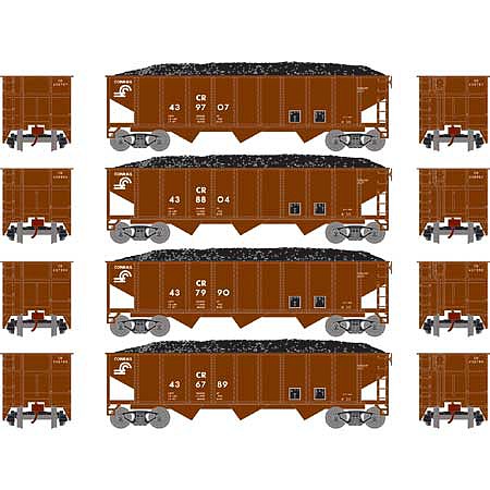 Athearn 40 3-Bay Ribbed Hopper With Load Conrail #1 (4) N Scale Model Train Freight Car Set #25562