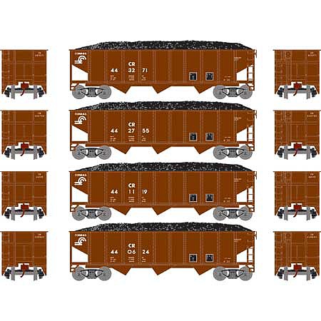 Athearn 40 3-Bay Ribbed Hopper With Load Conrail #2 (4) N Scale Model Train Freight Car Set #25563