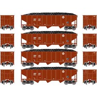 Athearn 40' 3-Bay Ribbed Hopper With Load BNSF #1 (4) N Scale Model Train Freight Car Set #25568