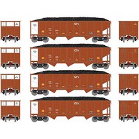 Athearn 40' 3-Bay Ribbed Hopper With Load CC #1 (4) N Scale Model Train Freight Car Set #25577